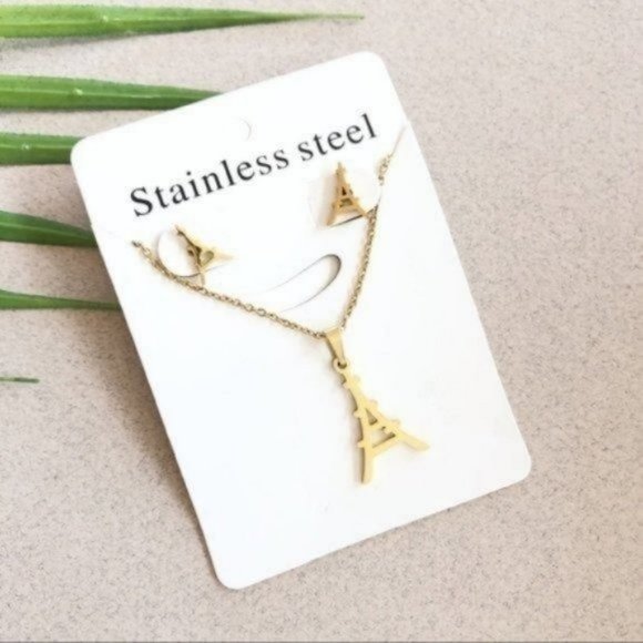 NWT Eiffel Tower Stainless Steel Necklace Earrings - Picture 2 of 4